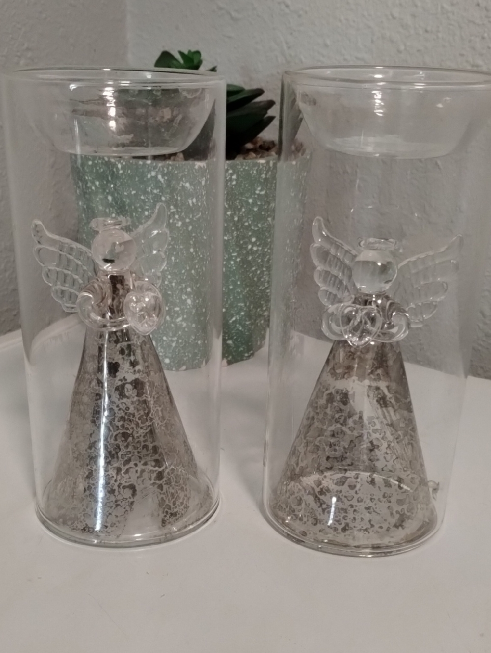 Source Unknown Clear Glass Angel Vases with Silver-Toned Accents